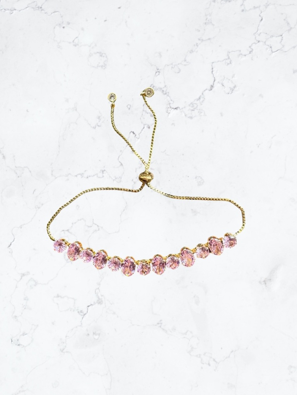 Gold-Tone Pink Crystal Adjustable Bracelet